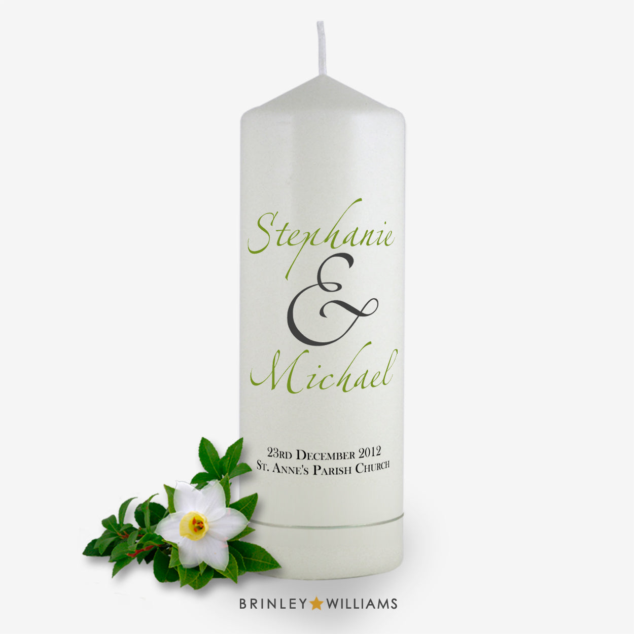 Scripted Names Personalised Wedding  Candle - Emerald