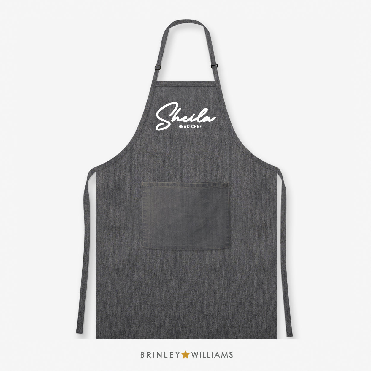 Personalised signature head chef denim apron - Black Zoom