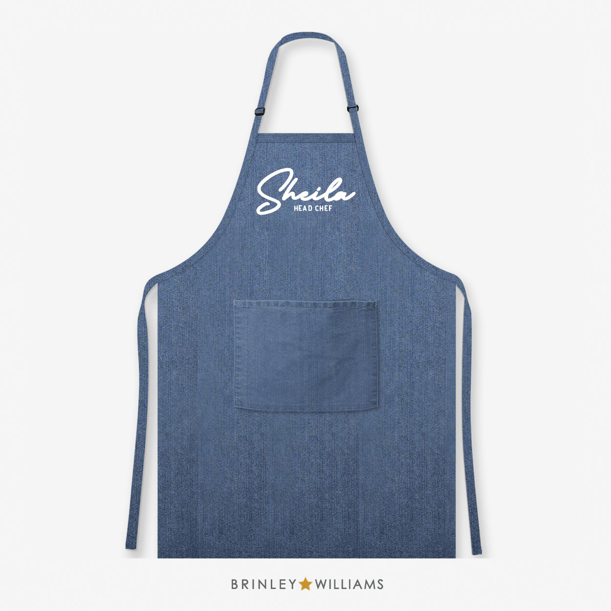 Personalised signature head chef denim apron - Blue Zoom
