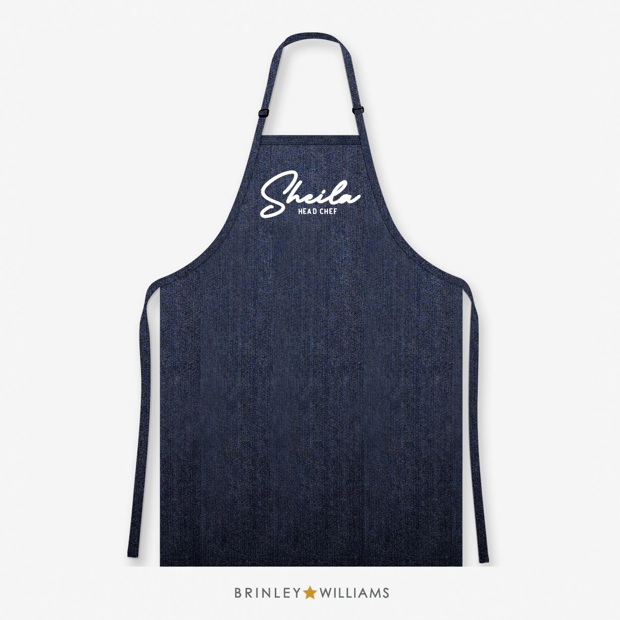 Personalised signature head chef denim apron - Indigo Zoom
