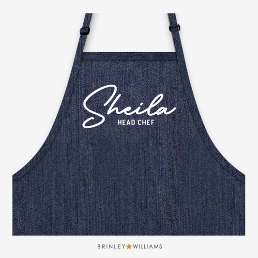 Personalised signature head chef denim apron - Indigo