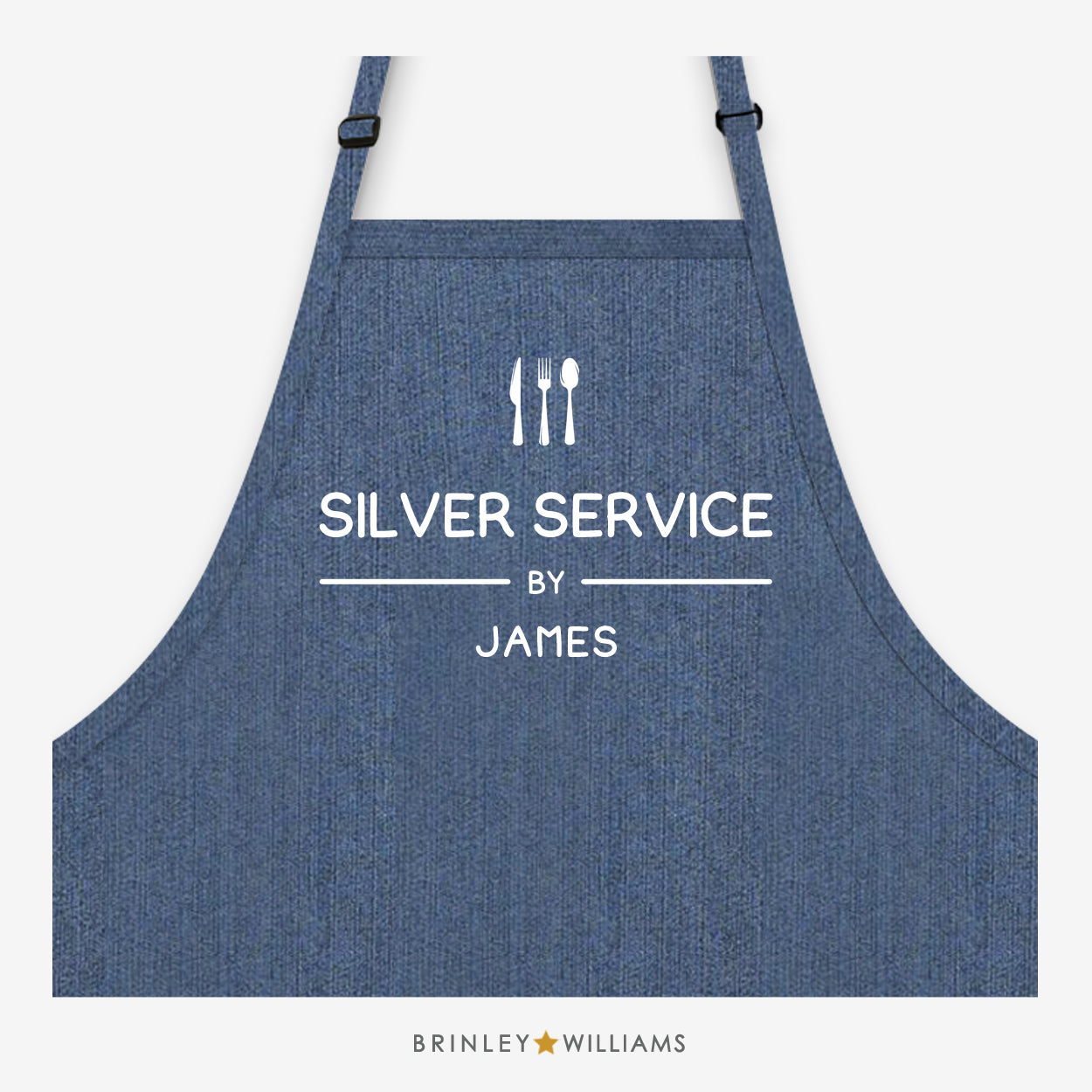 Silver service Denim Apron - Personalised - Indigo Blue Denim