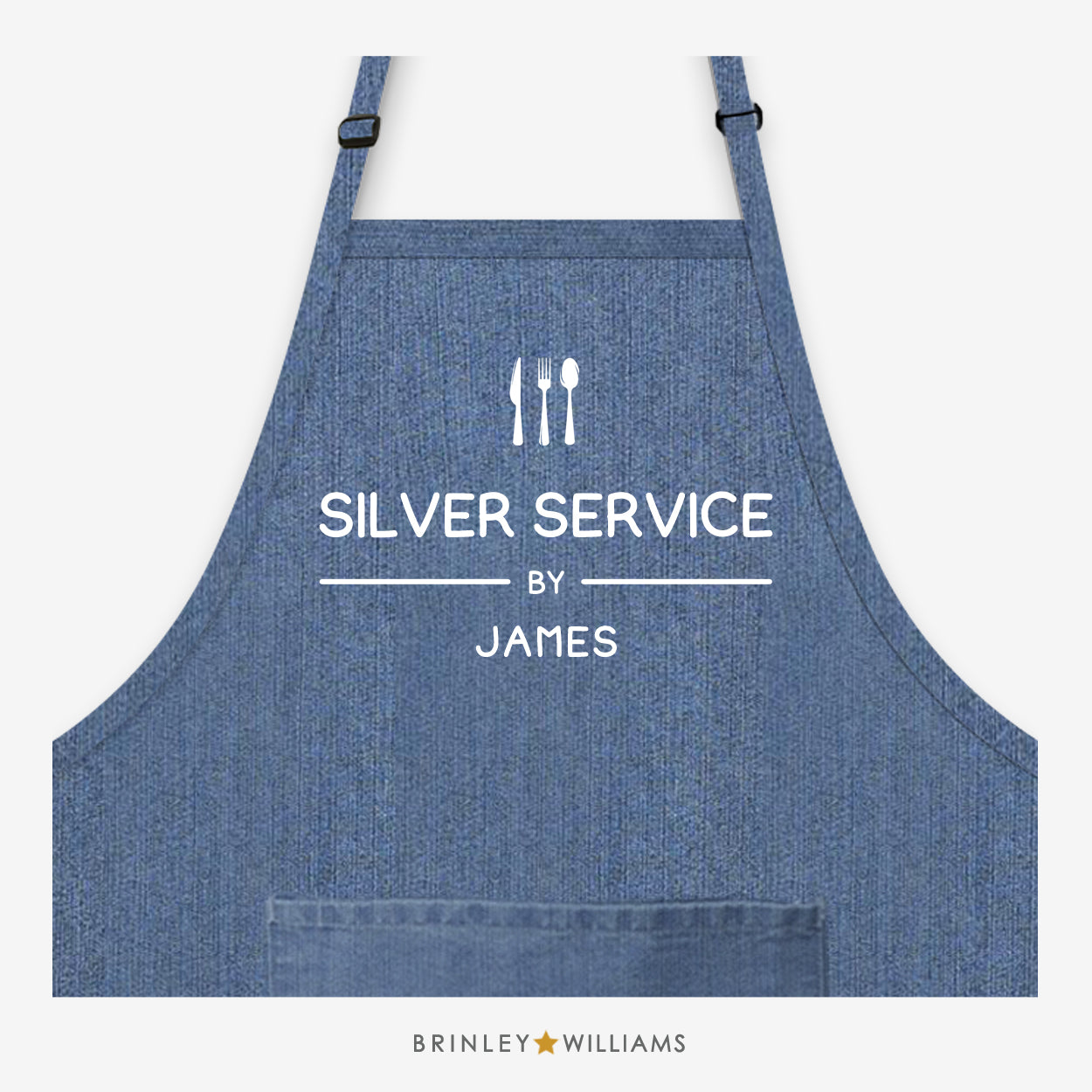 Silver Service Personalised Blue Denim Apron