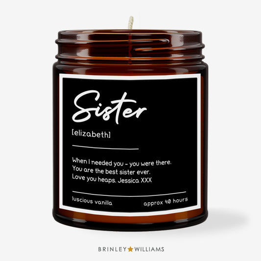 Sister Definition  Personalised Scented Candle - Black