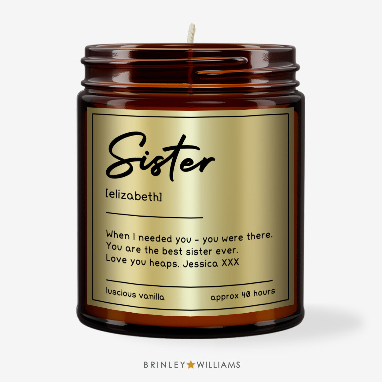 Sister Definition  Personalised Scented Candle - Gold Foil
