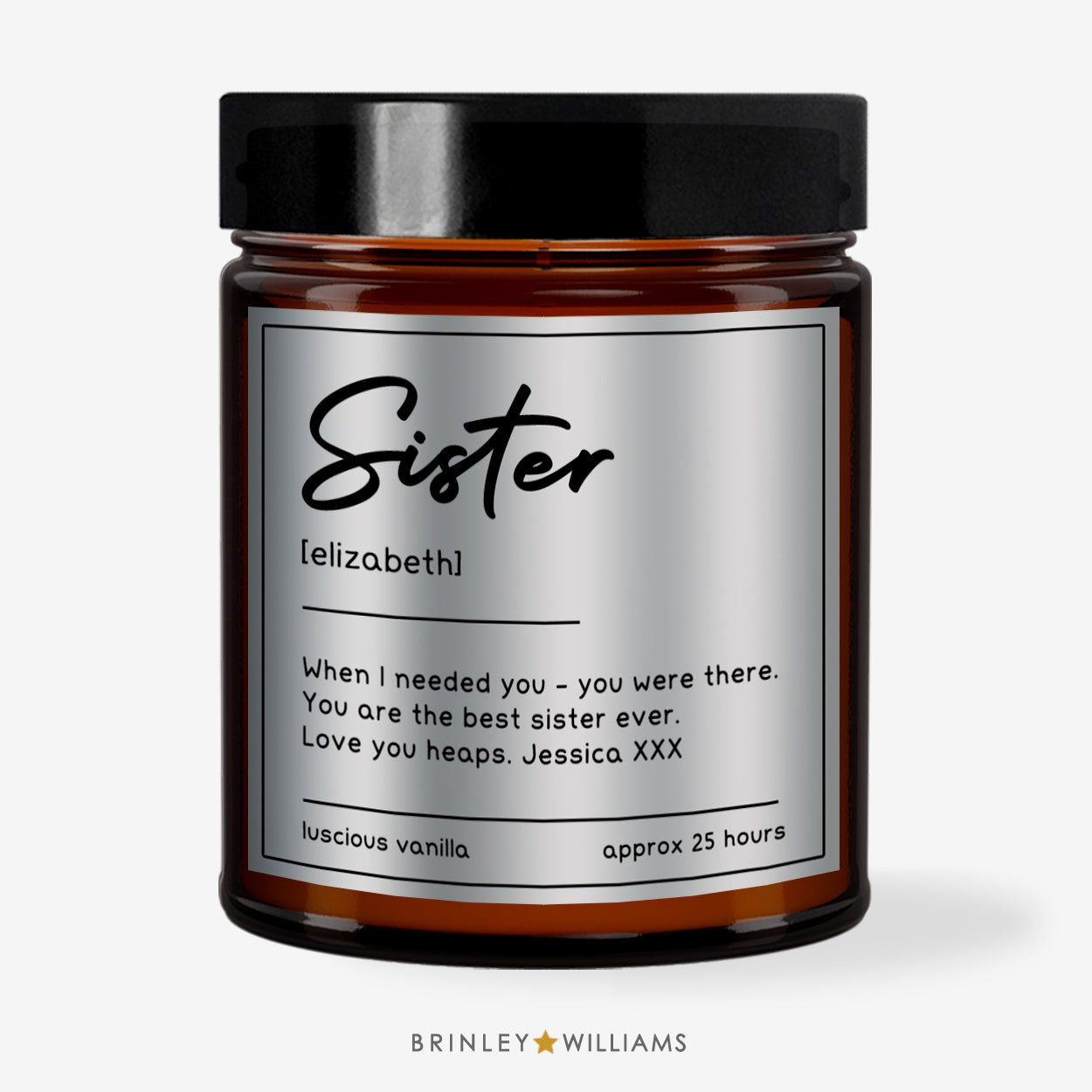 Sister Definition  Personalised Scented Candle - Silver