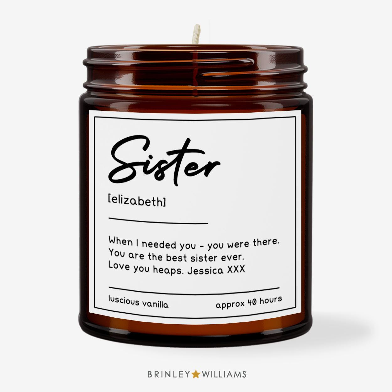 Sister Definition  Personalised Scented Candle - White