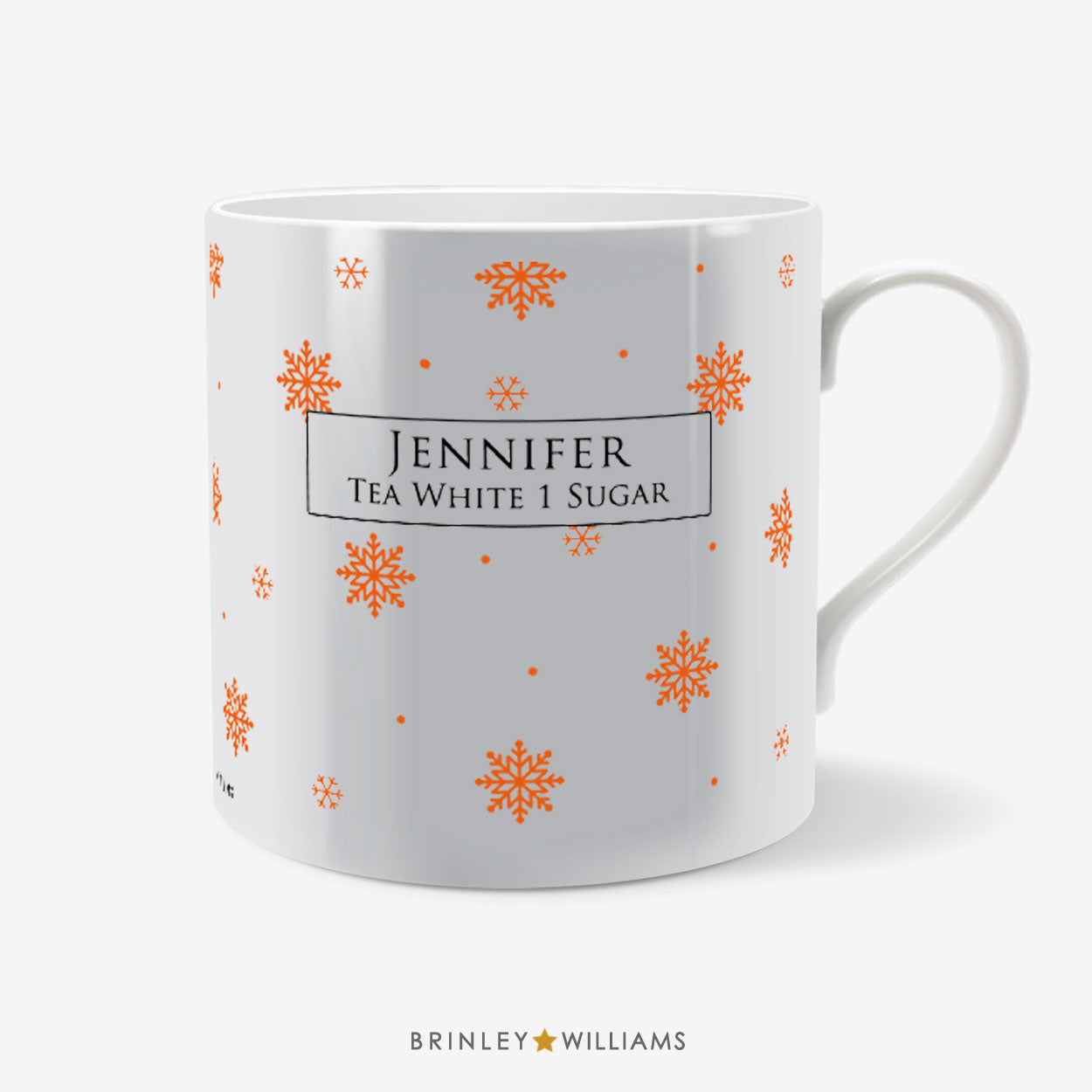 Snowflakes Pattern Christmas Mug - Personalised - Orange