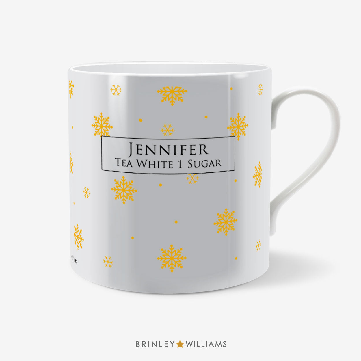 Snowflakes Pattern Christmas Mug - Personalised - Yellow