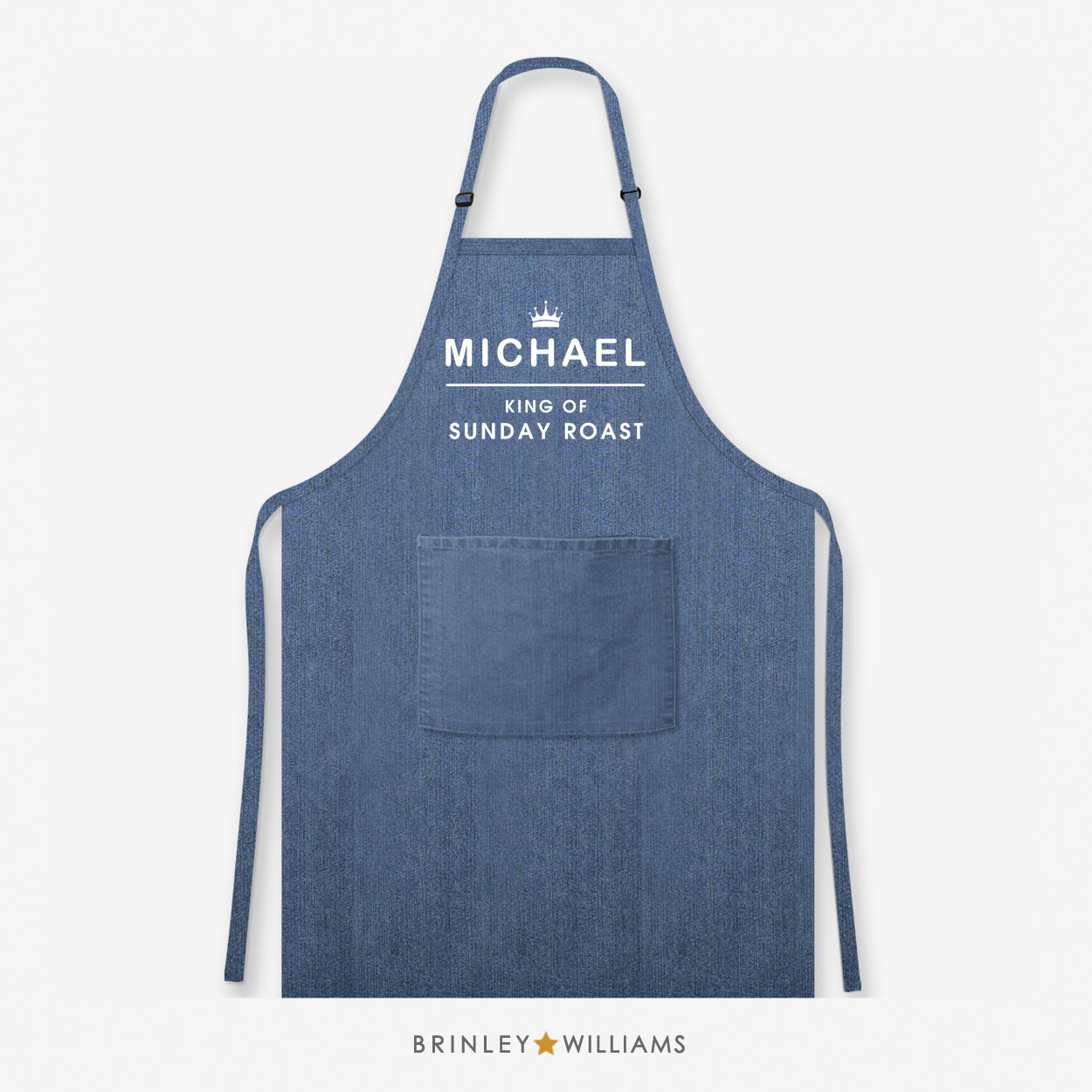 King of Sunday Roast  Personalised Blue Denim Apron - Zoom out