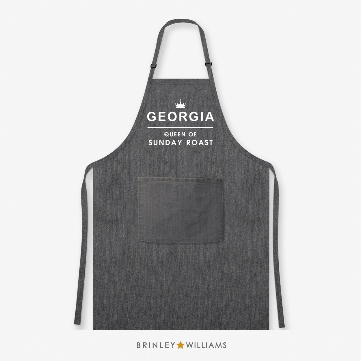 Queen of Sunday Roast  Personalised Black Denim Apron - Zoom out