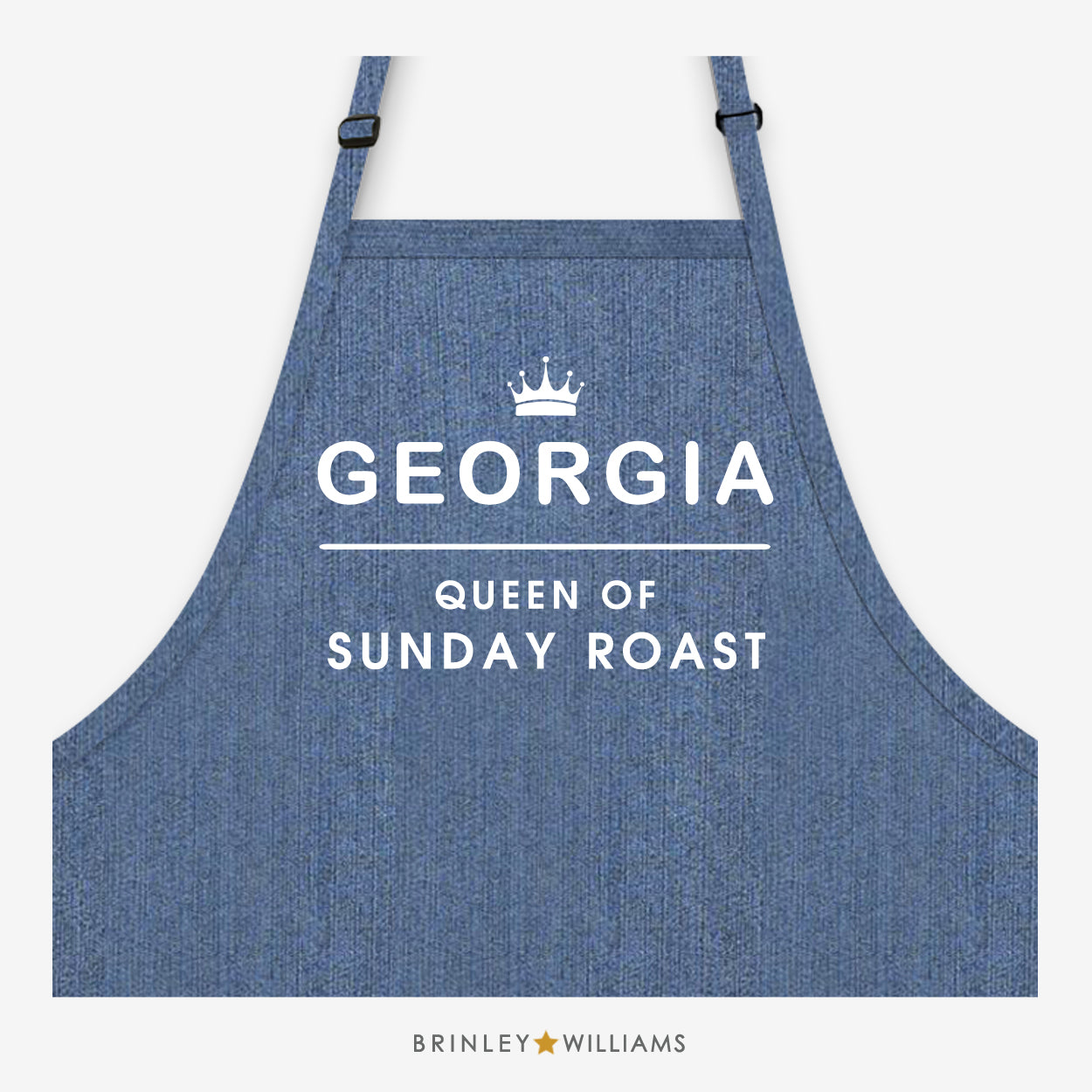 Queen of Sunday Roast Denim Apron - Personalised - Indigo Blue Denim