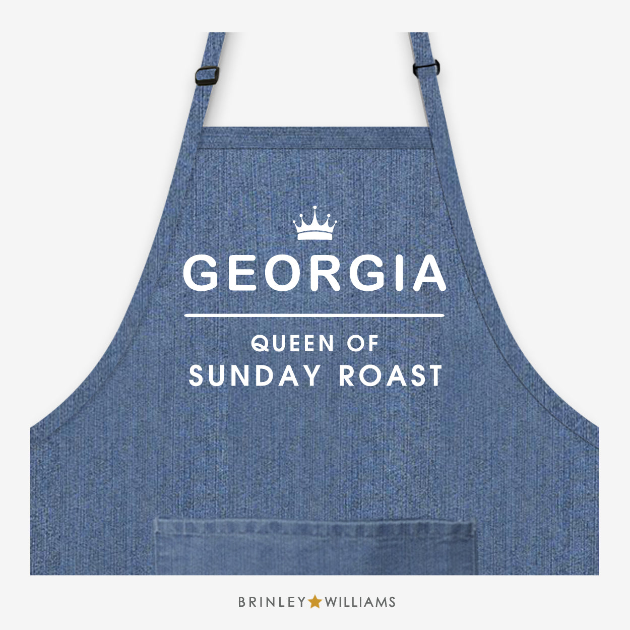 Queen of Sunday Roast  Personalised Blue Denim Apron