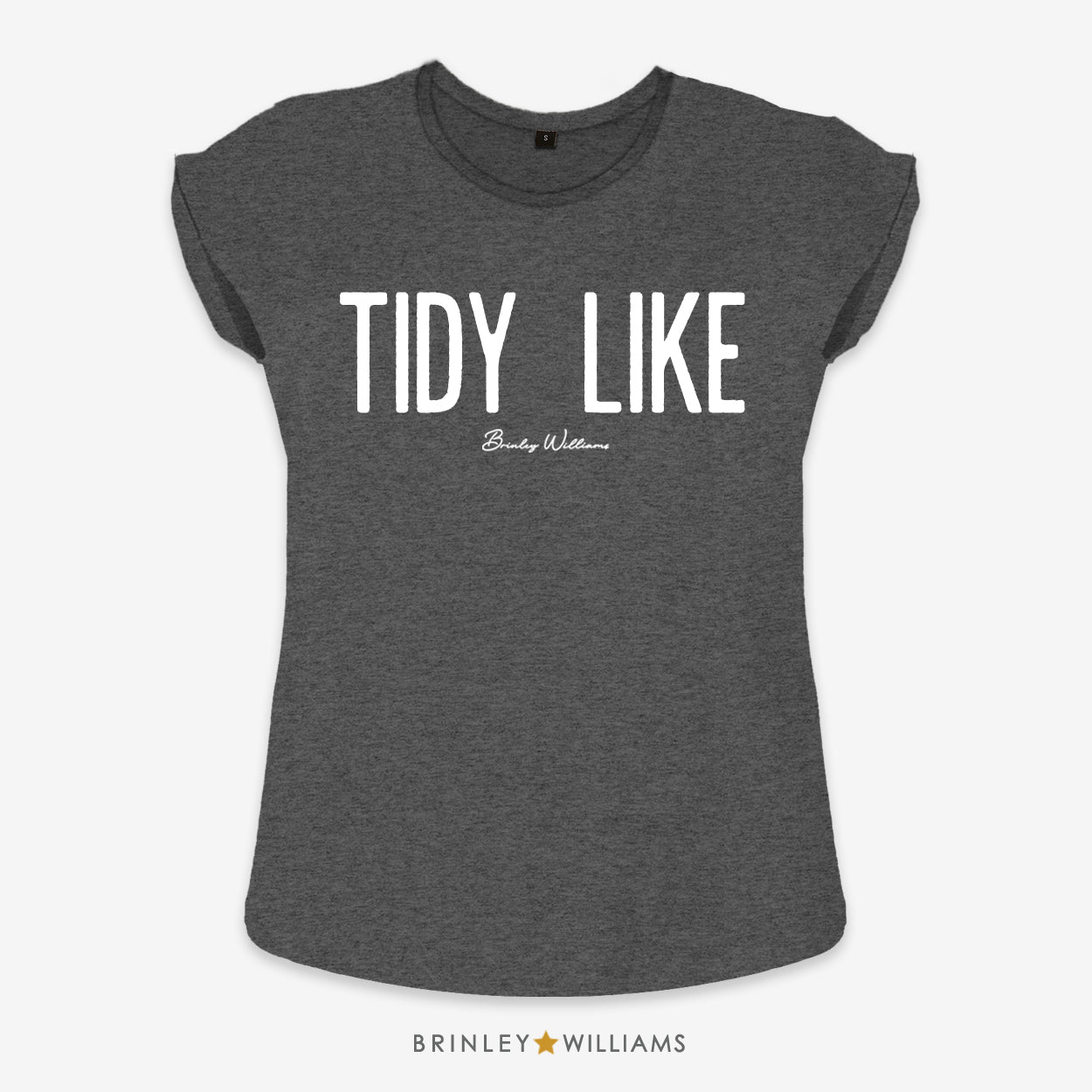 Tidy Like Rolled Sleeve T-shirt - Charcoal