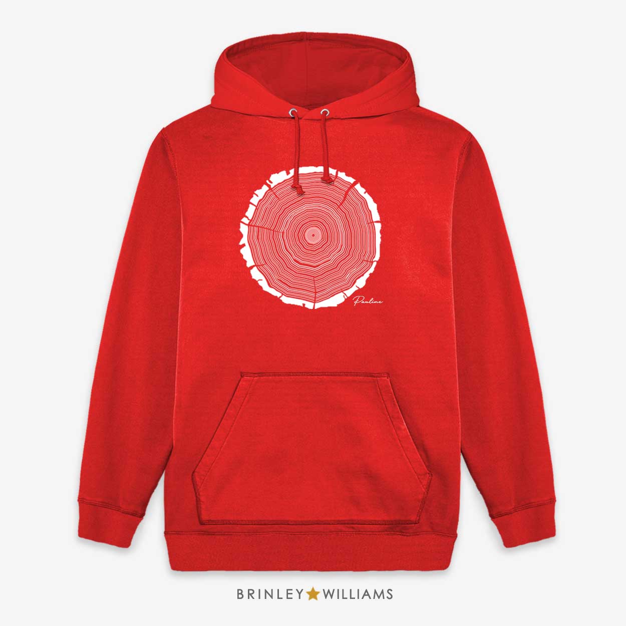 Tree Rings Personalised Unisex Adult Birthday Hoodie - Fire Red