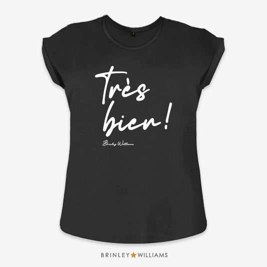 Tres Bien Rolled Sleeve T-shirt - Black