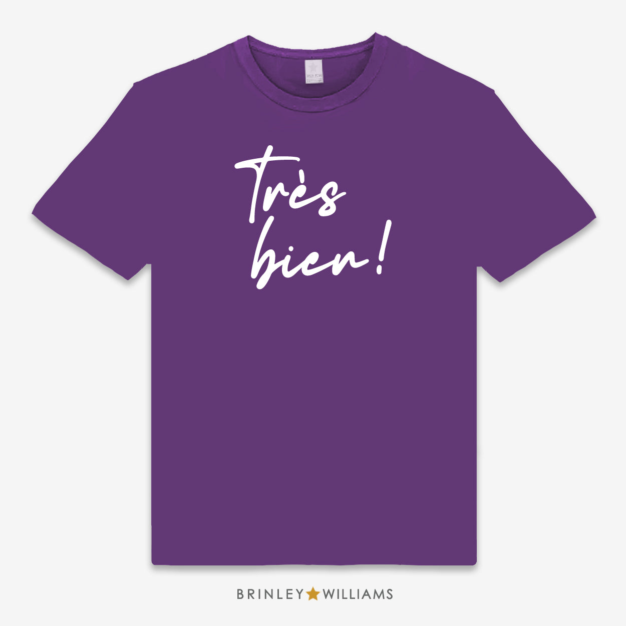 Purple Unisex t-shirt with 'Très bien!' text design