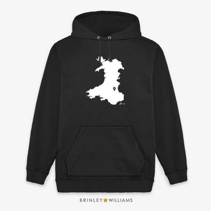 Wales Map Personalised Pin Location Unisex Hoodie - Black