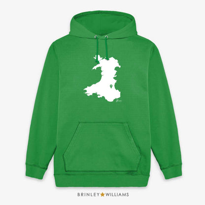 Wales Map Personalised Pin Location Unisex Hoodie - Kelly Green