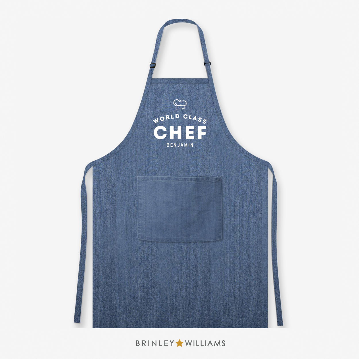 Personalised World Class Chef  Denim Apron - Blue Zoom