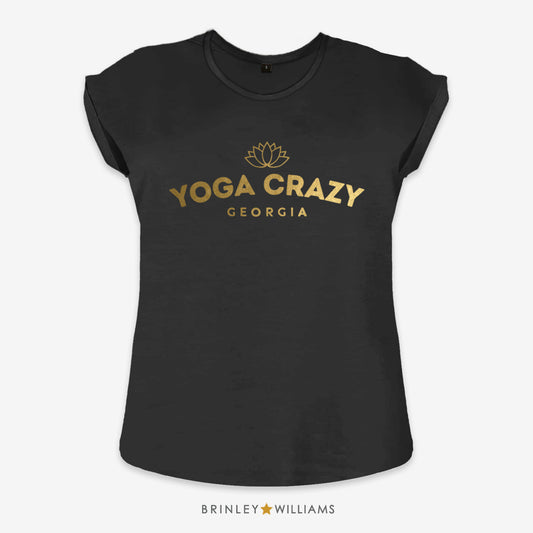 Yoga Crazy Rolled Sleeve T-shirt - Personalised - Black