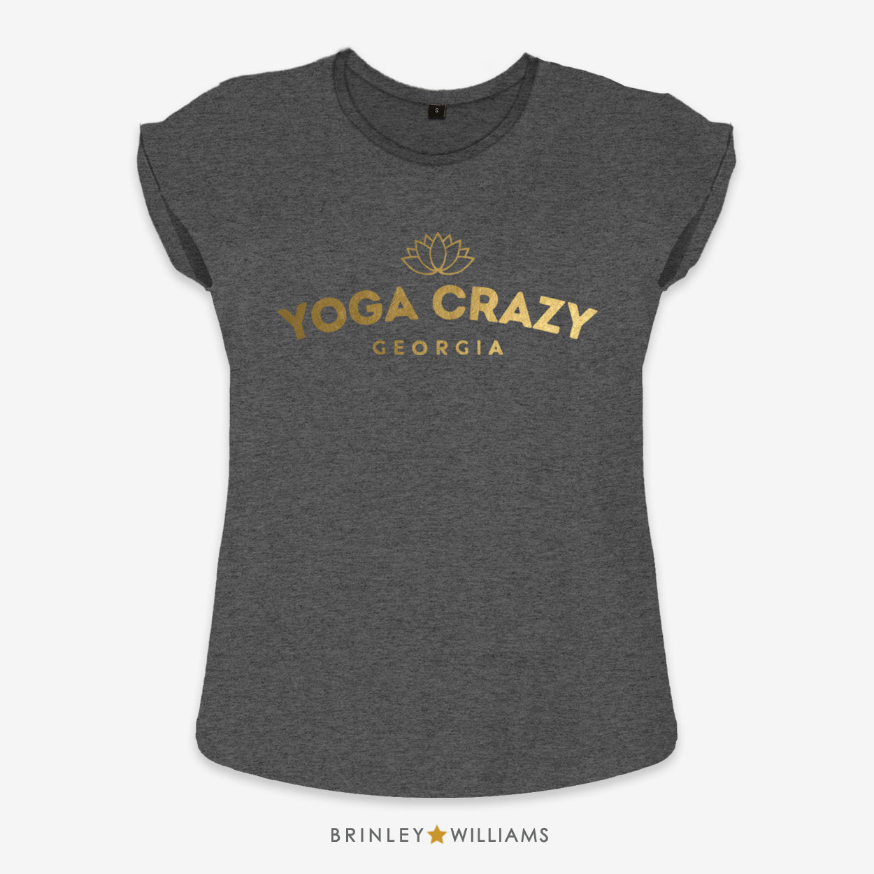 Yoga Crazy Rolled Sleeve T-shirt - Personalised - Charcoal