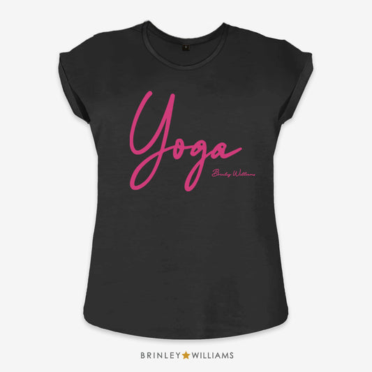 Yoga Script Rolled Sleeve T-shirt - Black