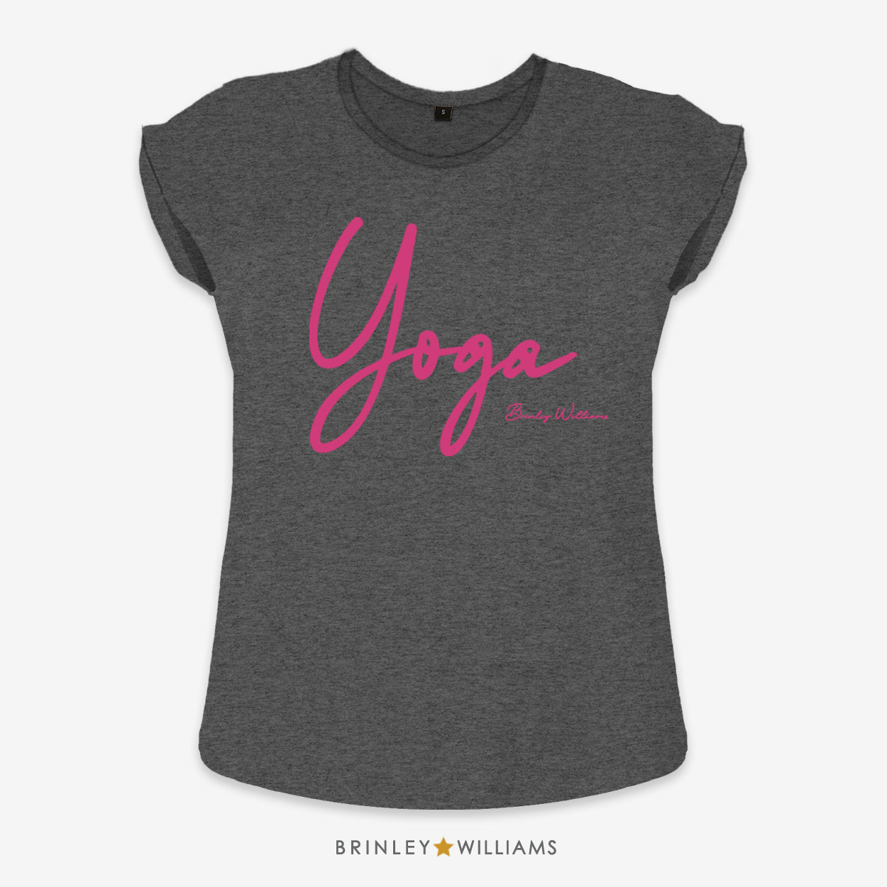 Yoga Script Rolled Sleeve T-shirt - Charcoal
