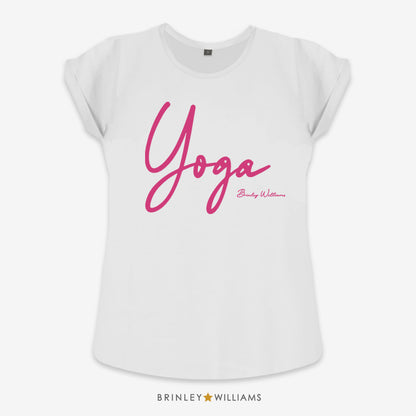 Yoga Script Rolled Sleeve T-shirt - White