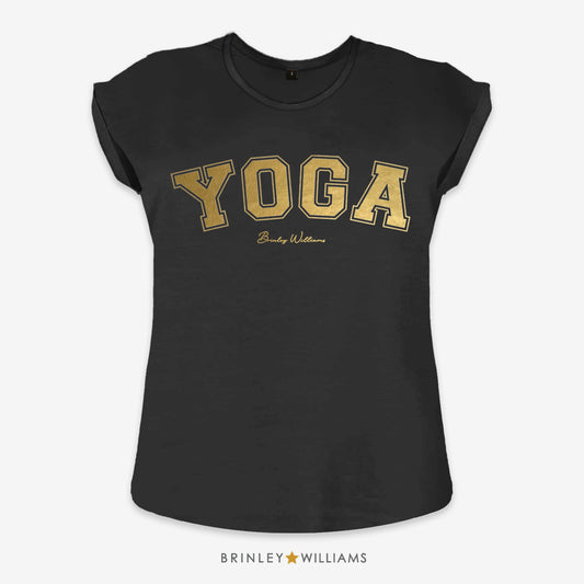 Yoga Varsity Rolled Sleeve T-shirt - Black