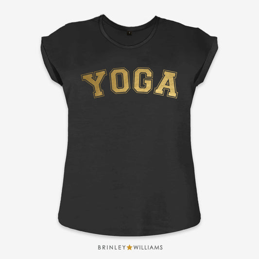 Yoga Varsity Rolled Sleeve T-shirt - Black